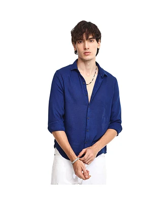 Men's Indigo Blue Solid Woven Shirt