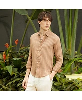Campus Sutra Men's Tan Brown Halo Striped Shirt