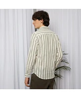 Men's Saltbox Beige & Sage Green Lined Halo-Striped Shirt