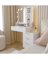 Slickblue Makeup Vanity Desk with Mirror & Lights, 5 Drawers, Side Cabinet & Storage Shelves for Bedroom