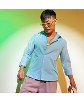 Men's Sky Blue Solid Basic Shirt