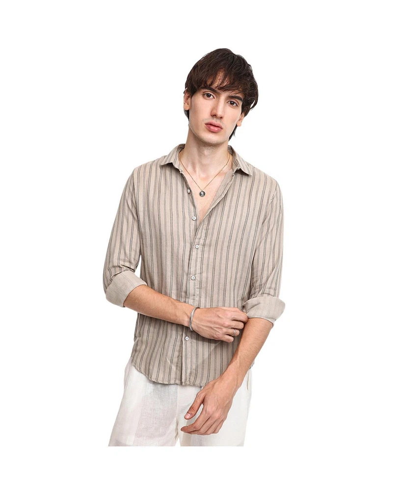 Men's Khaki Brown Halo-Striped Shirt