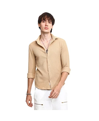 Campus Sutra Men's Tan Brown Micro Cubic-Textured Shirt