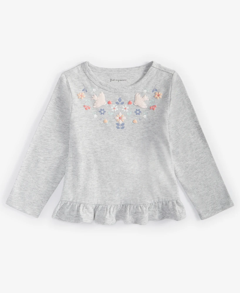 First Impressions Baby Girls Long-Sleeve Nordic Embroidery T-Shirt, Created for Macy's