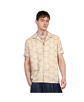 Campus Sutra Men's Beige Embroidered Geometric-Lined Shirt