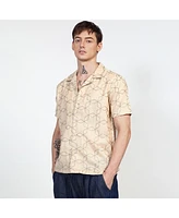 Campus Sutra Men's Beige Embroidered Geometric-Lined Shirt