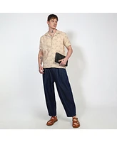 Campus Sutra Men's Beige Embroidered Geometric-Lined Shirt