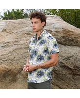 Campus Sutra Men's Navy Blue & Powder White Smudged Botanical Shirt