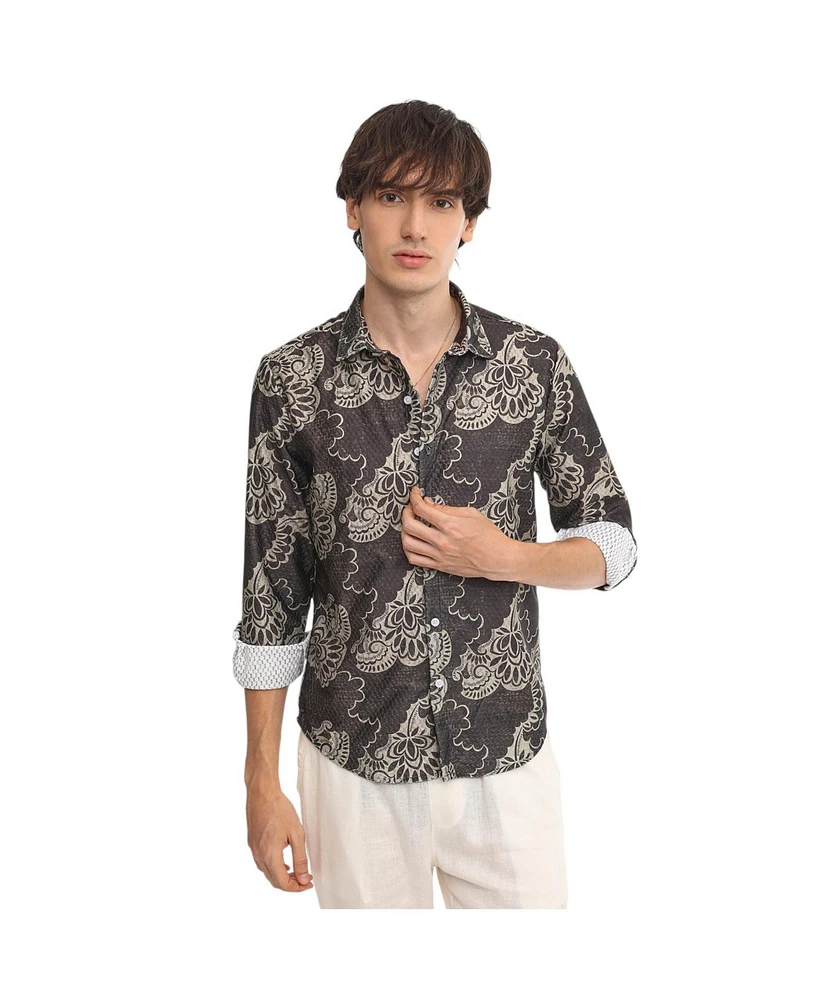 Campus Sutra Men's Charcoal Black Floral Block Shirt