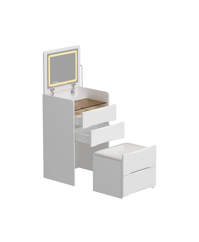 Homsee White Wood 3-Drawer Chest of Drawers with Flip-top Mirror