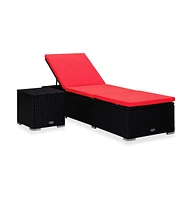 vidaXL Sun Lounger with Cushion and Tea Table Poly Rattan Red