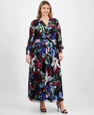 Anne Klein Plus Printed Twist-Front Maxi Dress