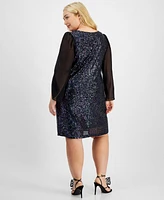 Connected Plus Rainbow Cape-Sleeve Sequin Shift Dress