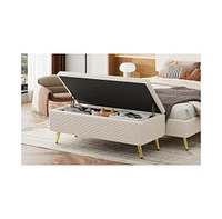 Slickblue Modern Corduroy Upholstered Ottoman with Metal Legs, Storage Bench for Bedroom,Living Room