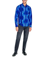 Society of Threads Men's Long Sleeve Button-Front Flocked Animal Print Performance Shirt