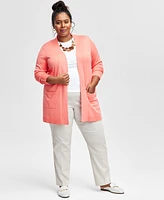 Jm Collection Plus Open-Front Long-Sleeve Cardigan, Created for Macy's