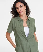 On 34th Women's Linen-Blend Utility Romper, Created for Macy's