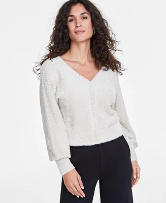 On 34th Women's Metallic Plush-Knit Cardigan, Created for Macy's