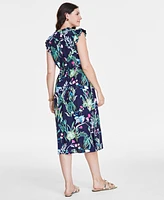 On 34th Women's Printed Flutter-Sleeve Midi Dress, Created for Macy's