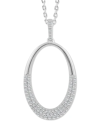 Diamond Pave Polished Oval Pendant Necklace (1/2 ct. t.w.) in 14k White Gold