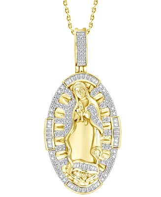 Diamond Round & Baguette Our Lady of Guadeloupe Oval Medallion Pendant Necklace (1/4 ct. t.w.) in 10k Gold, 16" + 2" extender