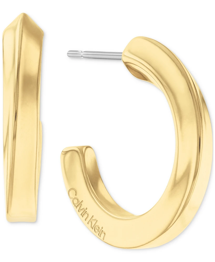 Calvin Klein Gold-Tone Stainless Steel Small Twist C-Hoop Earrings, 0.86"