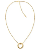 Calvin Klein Gold-Tone Stainless Steel Twist Ring Pendant Necklace, 16" + 2" extender