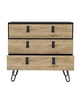 Depot E-Shop Huna Dresser 29" H, 3-Drawer organiser, Modern Chest of Drawers with Hairpin Legs and Metal Accents