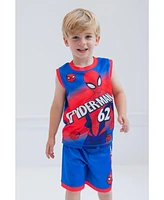 Marvel Toddler Boys Spider-Man Miles Morales Mesh Jersey Tank Top Shirt and Basketball Shorts to