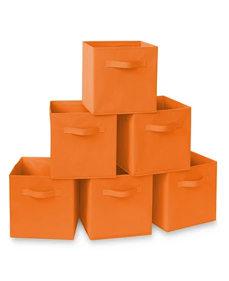 Casafield Set of 6 Fabric Storage Cube Bins, Orange - 11" Collapsible Foldable Cloth Baskets for Shelves and Cubby Organizers