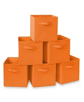 Casafield Set of 6 Fabric Storage Cube Bins, Orange - 11" Collapsible Foldable Cloth Baskets for Shelves and Cubby Organizers