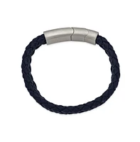 Chisel Stainless Steel Brushed Navy Blue Leather Bracelet