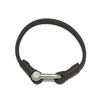 Chisel Stainless Steel Polished Shackle Black Blue Leather Bracelet