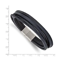 Chisel Stainless Steel Brushed Multi Strand Navy Blue Leather Bracelet