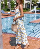 Cupshe Women's Blue & Yellow Floral Sweetheart Twist Keyhole Maxi Beach Dress