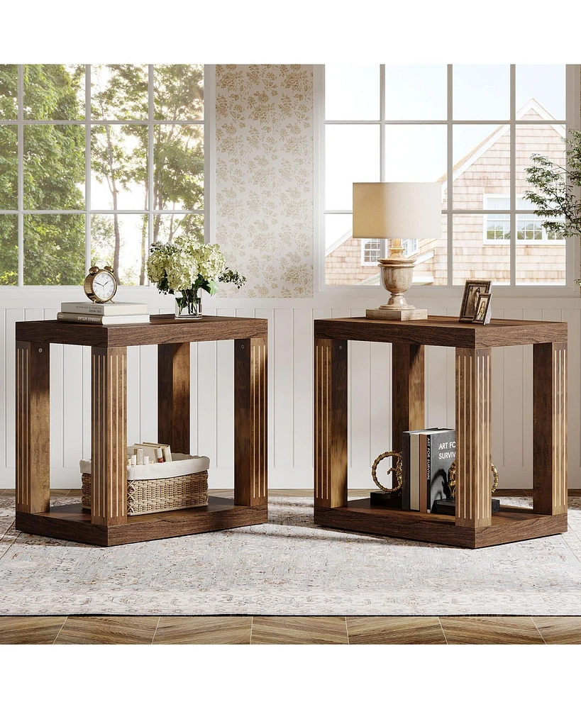 Tribesigns End Table Set of 2 for Living Room, 2-Tier Rectangle Side Table with Storage Shelf, All