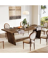 Tribesigns 70.87-Inch Dining Room Table: Wood Large Dining Table for 6-8 People, Rectangular Farmhouse Kitchen Table with Solid Pedestal, Rustic Long