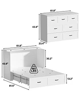 Homsee White Wooden 61.8 in. W Chest of Drawers with Wheels