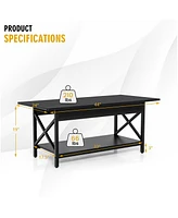Gymax Coffee Table Industrial 2-Tier w/ Storage Shelf &Storage for Living Room Rustic Brown