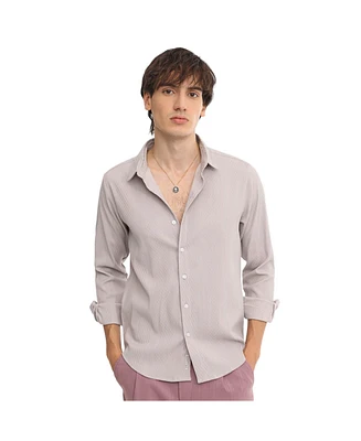 Men's Ecru Beige Vertical Tactile Shirt