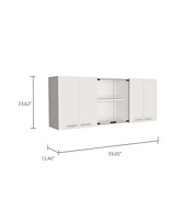 Depot E-Shop Oceana 150 Wall Double Door Cabinet With Glass, Four Interior Shelves, Glass Cabinet