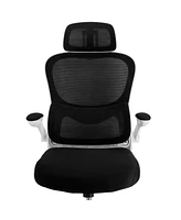 Elama High Back Adjustable Mesh and Fabric Office Chair with Metal Base Head Rest