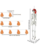 Yescom 2 Pack Pirate Life Size Skeleton Poseable with Halloween Lights, Full Size Skeleton Human 5.4 Ft for Party Decorations Patio Garden Haunted Hou