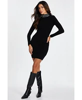 Quiz Women's Diamante Stud Roll Neck Dress