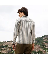 Campus Sutra Men's Bone Beige & Cloud Grey Multitrack Striped Oversized Shirt