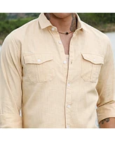 Campus Sutra Men's Pale Yellow Heathered Utility Shirt