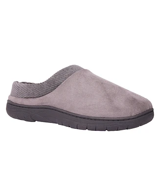Weatherproof Men's Microsuede Clog with Corduroy Collar Fleece Plaid Liner and Indoor-Outdoor Sole Slipper