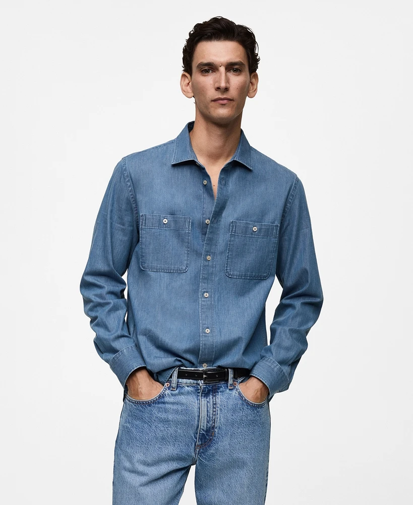 Mango Men's Chest Pocket Denim Shirt