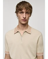 Mango Men's Zipper Detail Cotton-Knit Polo Shirt