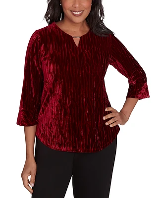 Alfred Dunner Petite Runway Ready Crushed Velvet Beaded Split-Neck Top